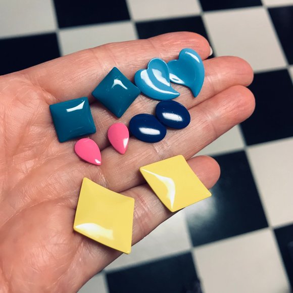 Vintage 80's Earrings Metal Retro Small Lot of 5 - Picture 6 of 8